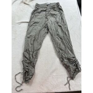 Japna Gray Jogger Pants Women Large Drawstring 100% Linen Lagenlook Beach